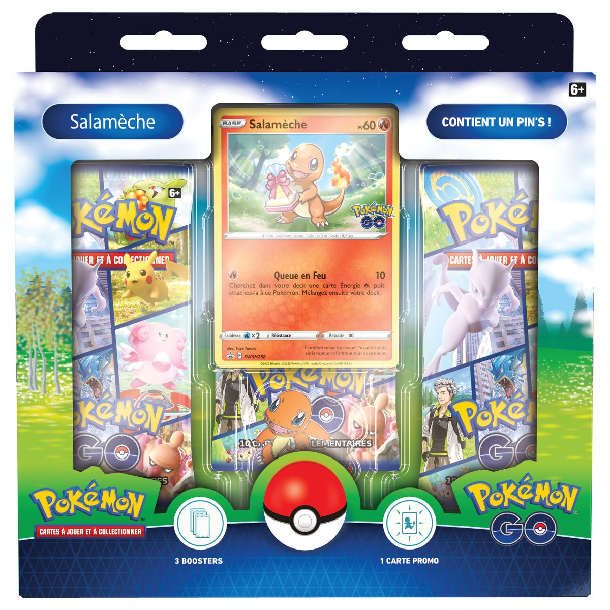 Pokemon - Coffret - 3 boosters - Collection Pokémon GO avec pin’s (Bulbizarre, Salamèche et Carapuce)