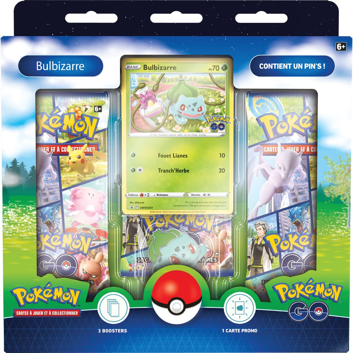 Pokemon - Coffret - 3 boosters - Collection Pokémon GO avec pin’s (Bulbizarre, Salamèche et Carapuce)